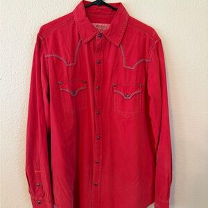 Ryan Michael Men's Vibrant Red Casual Button Down Shirt